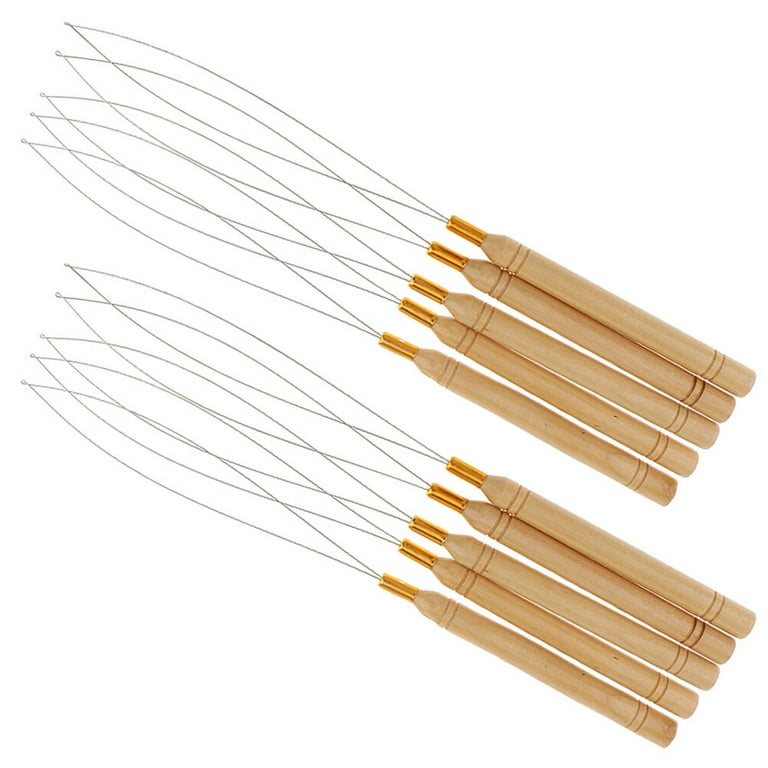 10 Pack Wooden Hair Extension Loop Needle Threader Pulling Hook Tool and  Bead Device Tool for
