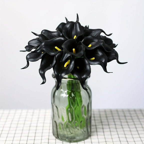 10pcs Halloween Black Flower, 13.5-inch artificial Calla Lily Fake Wedding bouquet Authentic Touch bouquet, suitable for brides wedding home