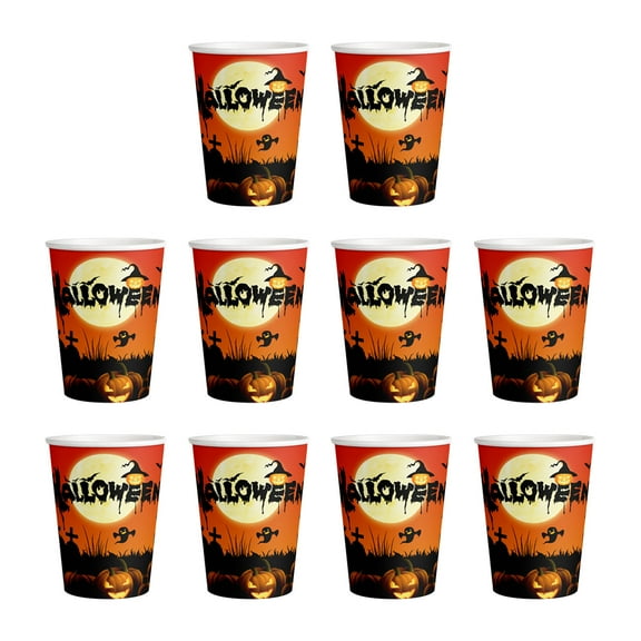 10pcs Halloween Party Dinnerware ,Disposable Paper Tableware,Orange Black Pumpkin Themed Plates Cups ,Halloween Disposable Tableware Party Supplies For Spooky Themed Party Birthday, Serves 10 Guests