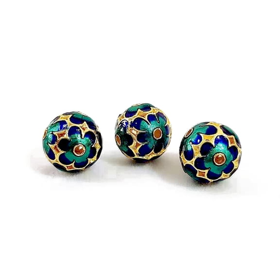 10pcs Handmade Cloisonne Beads Enamel Round Green 11mm