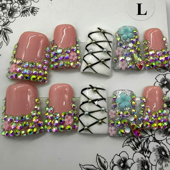 10pcs Handmade Duck Press on Nails Y2K False Nails Leopard Print Fake Nail Tips Short French Design Ins Spice Girl Wearable