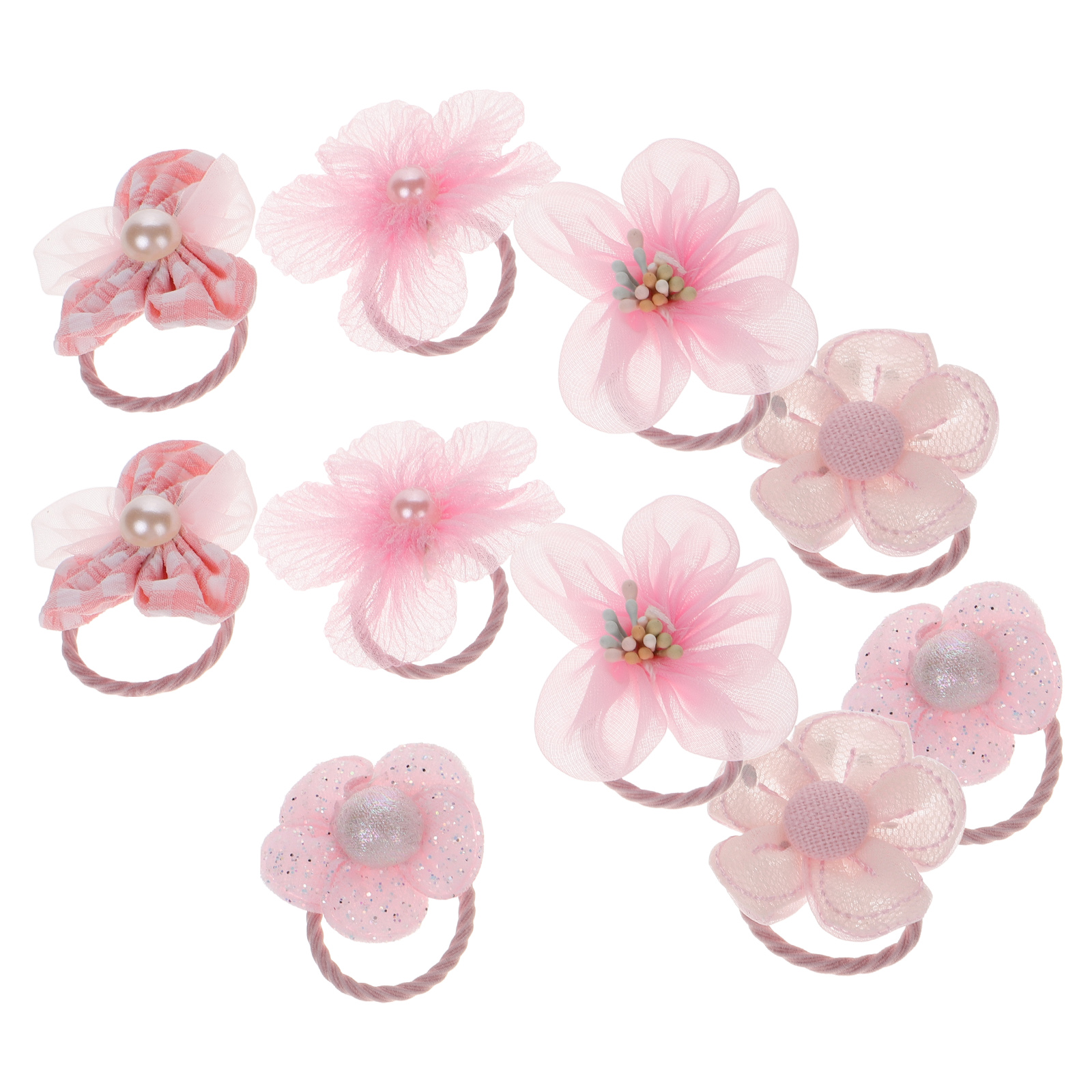 10pcs Handmade Girls Hair Accessories Adorable Flower Hair Ties Elastic