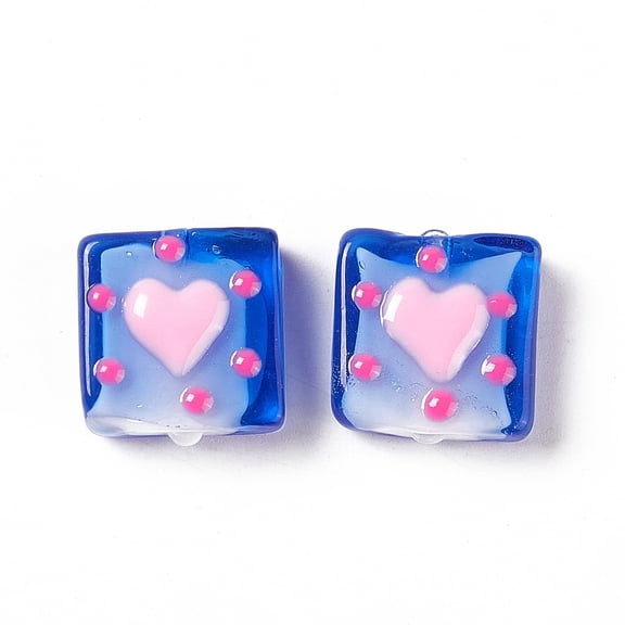 10pcs Handmade Lampwork Beads Square with Heart Pattern Blue 16x15x6mm Hole: 1.8mm