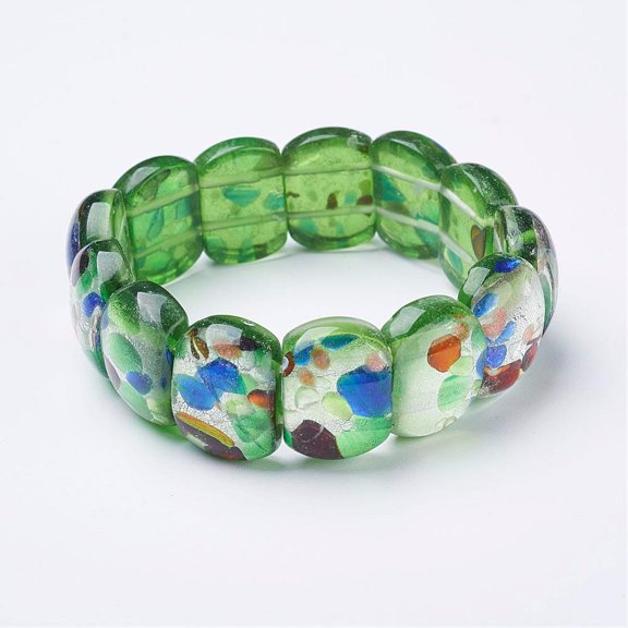 10pcs Handmade Millefiori Lampwork Beaded Stretch Bracelets with Silver Foil Mixed color 2-1/8 inch(53mm)