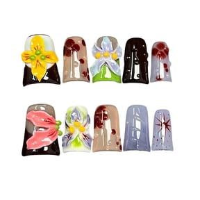 10pcs Handmade Press on Nails for Women - Medium Duck Curve 3D Thick Acrylic Fake Nails Reusable,Designer Floral Butterfly Rhinestones Bling Boho Funky Y2k Nail-art Set,M,colorful