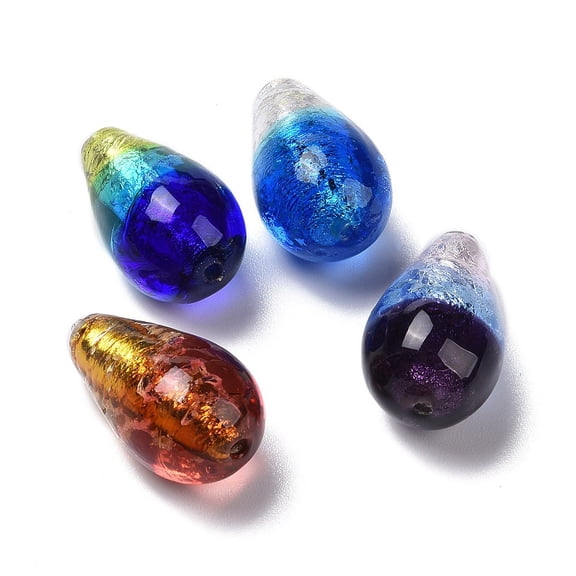 10pcs Handmade Silver Foil Glass Beads Luminous Glow in the Dark Teardrop Mixed color 20~21x12mm Hole: 1.2mm