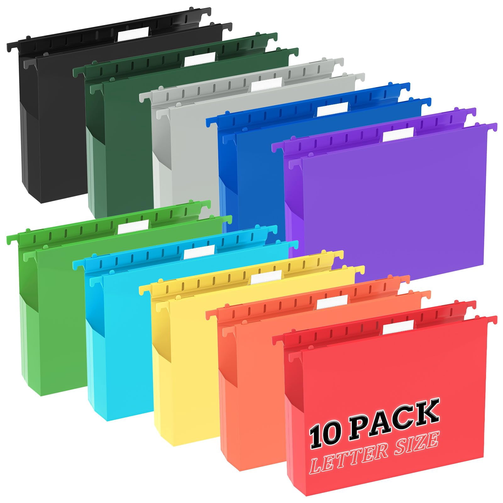 10pcs Hanging File Folders Letter Size  Plastic 2" Expandable With Tabs Organizer For Home Office School Document Organization Assorted Colors
