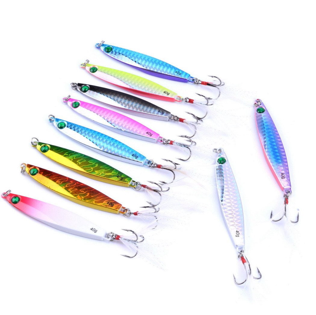 10pcs Hard Metal Jigs Diving Sea Fishing Lures Minnow Popper Baits Tackle Crankbait Saltwater Freshwater With Feather