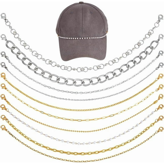 10pcs Hat Chains for Trucker Hat 2 Colors Decorative Hat Chains Minimalism Cap Chains Metal Brass Chain for Women Men DIY Mesh Baseball Hat Accessories Decoration diy Platinum & Golden