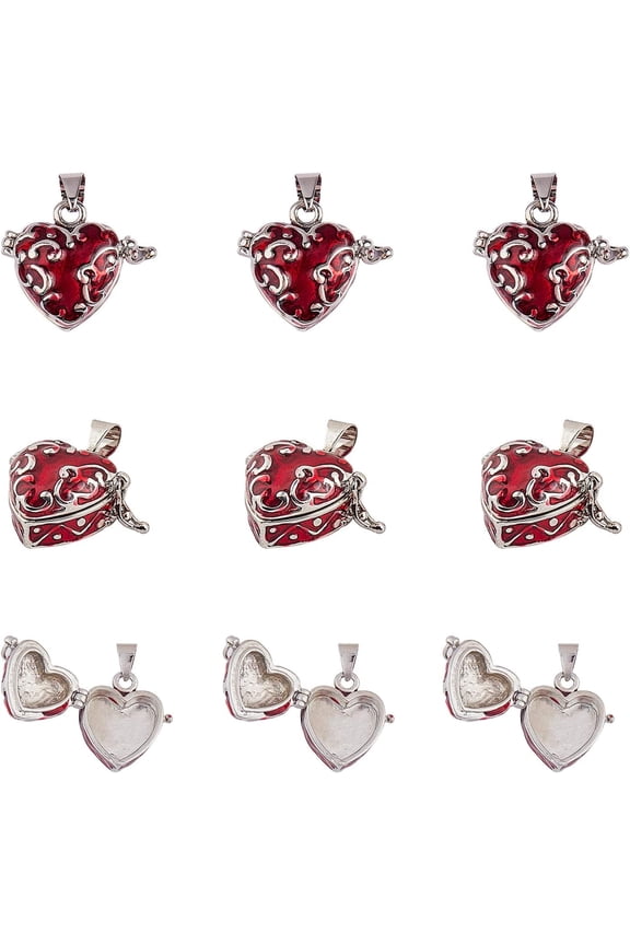 10pcs Heart Brass Enamel Prayer Box Pendants Charms Locket Box Necklace Pendants