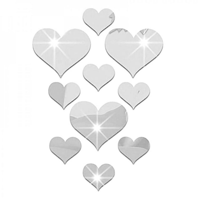 10pcs HeartShaped Mirror Wall Stickers 3D Acrylic Removable Heart Art Decor Wall Decal Living