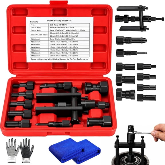 10pcs Heavy Duty Blind Hole Bearing Puller Tool Set, Durable Internal Bearing Puller Kit with Hex Socket Adapters, 8-25mm Jaw Heads for Motorcycle Bicycle Auto Repair,Easy to Use (Red)
