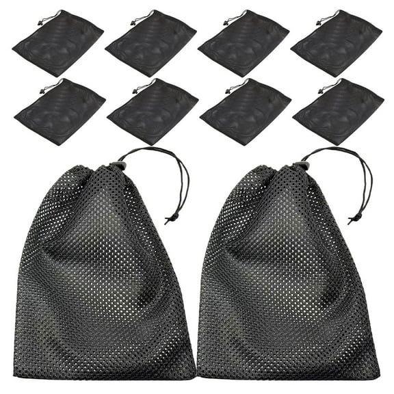 ibasenice 10Pcs Heavy Duty Drawstring Mesh Bags Black for Home Gym Travel and Sports Storage