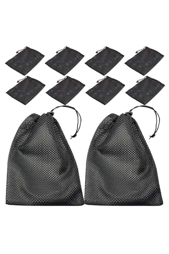 10Pcs Heavy Duty Drawstring Mesh Bags Black for Home Gym Travel and Sports Storage