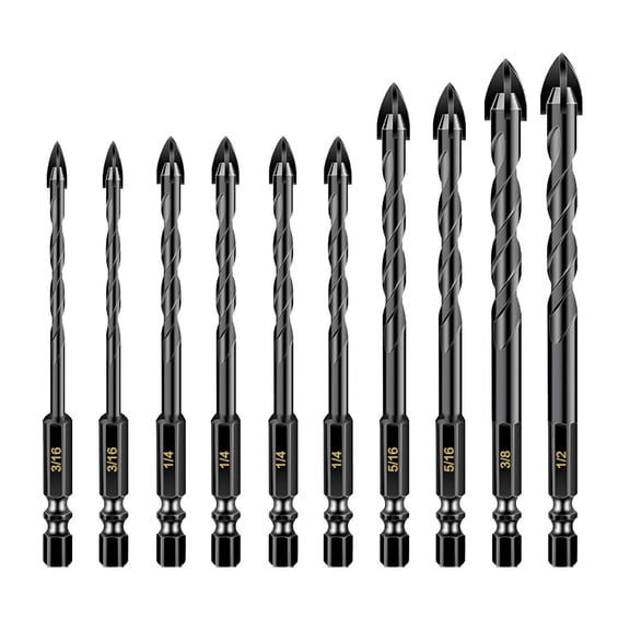 10pcs HeavyDuty Cross Drill Bit Set Triangular Drill Bit For Concrete Tile Glass