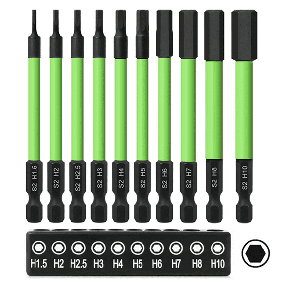 Tonsiki 10Pcs Allen Wrench Drill Bit Set, 1/4" Hex Shank Metric Hex Bit Set, Magnetic Impact Allen Key Drill Bit Set, 1.5mm-10mm