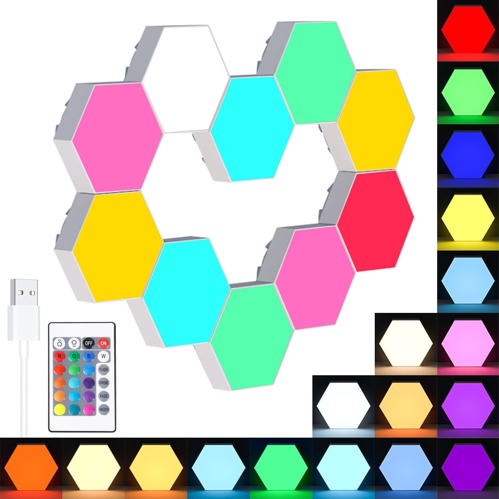 10pcs Hexagon Lights RGB Wall Lights Lights LED Wall Lamps DIY ...