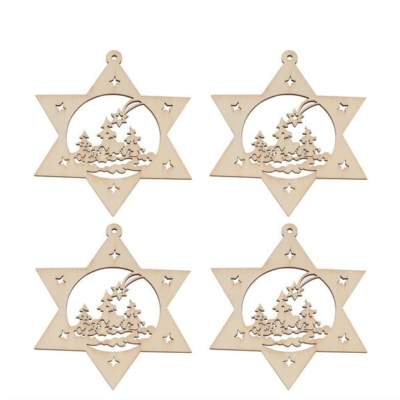 10pcs Hexagram Star Wooden Discs Wood Cutout Slices For Patchwork DIY Crafting Decor Christmas Wooden Ornaments Christmas Tree Pendants Hanging Decorations Wood Tags