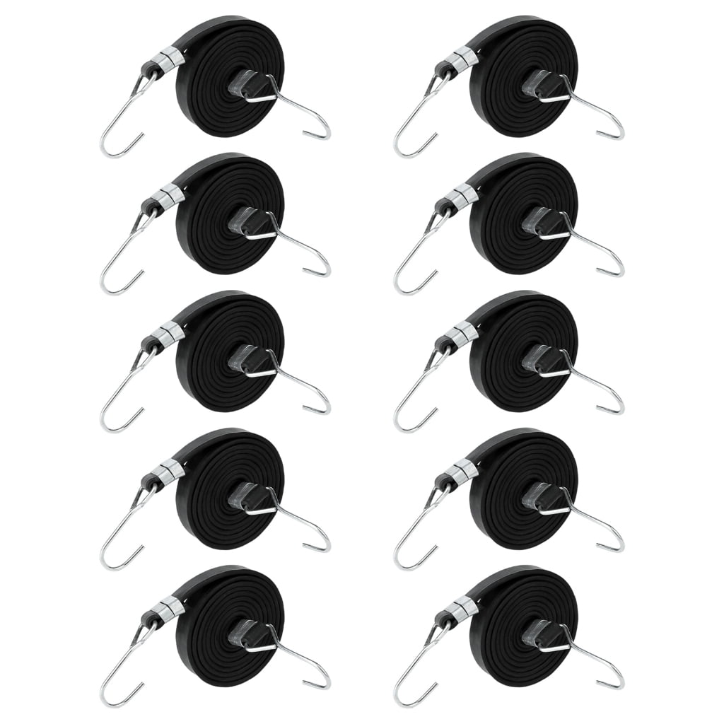 10pcs High Elasticities Black Bungees Strap with Hook Bungees Cord with Hook for Outdoor Luggage Motorcycles Bike