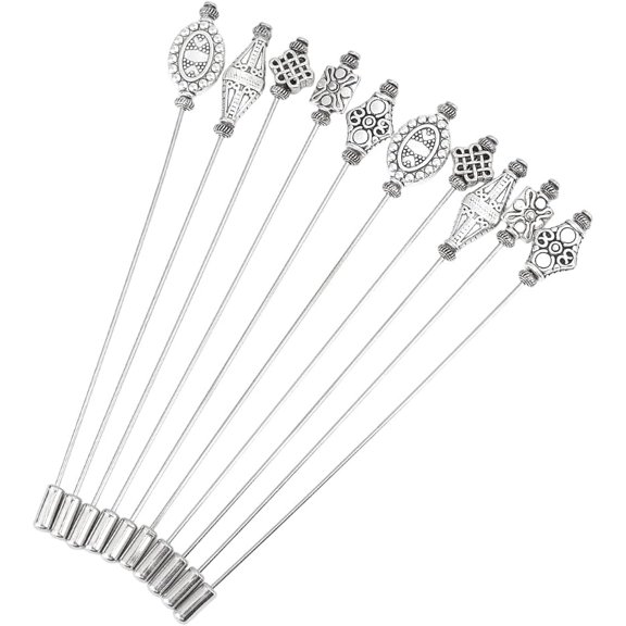 10pcs Hijab Hat Pins Long 4.9 Inch Chinese Knot Head Corsage Boutonniere Pins Brass Scarf Sewing Dressmaker Accessories for Fabric Quilting Projects Jewelry Making DIY Decoration Craft Gray