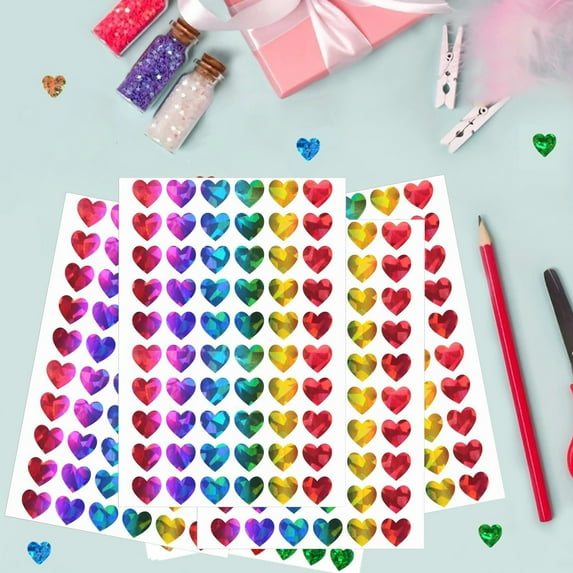 10pcs Holographic Heart Stickers,Glitter Tiny Hearts Sticker,Use for Valentines Day Love Decorations, Award Charts, Scrapbooking Crafts,Student Planner