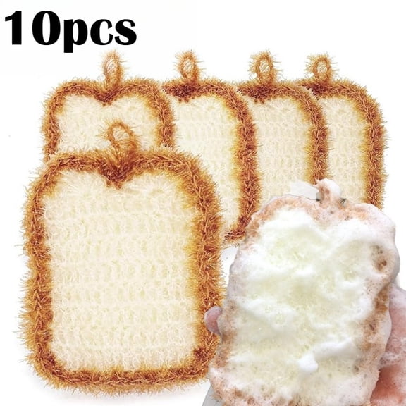 10pcs Home Fresh Scouring Pads, Double-Sided Bread Scrubber Hang and Store, Kitchen Cleaning Soft Multifunctional Cloth, Creamy Yellow