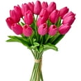 thumbnail image 1 of 10pcs Hot Pink Artificial Tulip Silk Fake Flowers Fuchsia Flowers 13.5" for Mother's Day Easter Valentine’s Day Gifts in Bulk Home Kitchen Wedding Decorations, 1 of 5