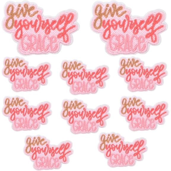 10pcs Hot Pink Positive Word Iron On Patches Cute Letters Give Yourself Grace Embroidered Sfor Clothing Backpacks Jeans Jackets Hats Vests Decor