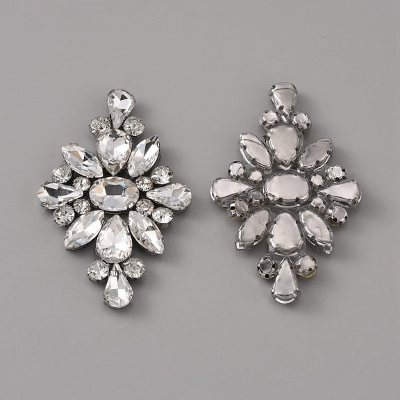 10pcs Hotfix Rhinestone Iron on Patches Glass Rhinestone Applques for Bridal Dress Sash Belt Flower Pattern 67x42x6.5mm Hole: 1.2mm
