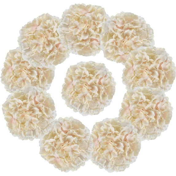 10pcs Hydrangea Artificial Flowers Ivory White Fake Hydrangea Silk Flowers Heads with Stems Faux Flowers Centerpiece Table Decorations for DIY Wedding Baby Shower Party Shop Home (Ivory)