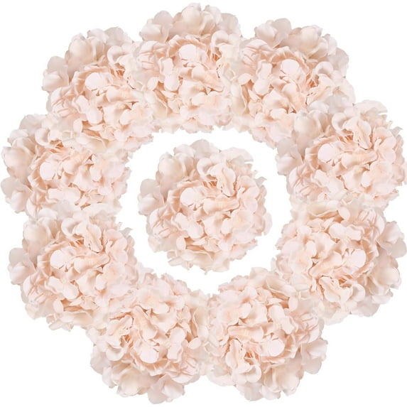 10pcs Hydrangea Artificial Flowers Ivory White Fake Hydrangea Silk Flowers Heads with Stems Faux Flowers Centerpiece Table Decorations for DIY Wedding Baby Shower Party Shop Home (Ivory)