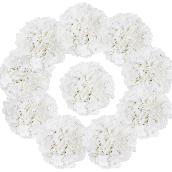 10pcs Hydrangea Artificial Flowers Ivory White Fake Hydrangea Silk Flowers Heads with Stems Faux Flowers Centerpiece Table Decorations for DIY Wedding Baby Shower Party Shop Home (Ivory)