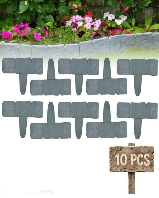 10pcs Imitation Stone Style Plastic Garden Edging, Landscape Fence Border for Outdoor Lawn Flower Bed