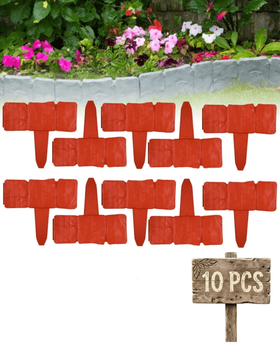 10pcs Imitation Stone Style Plastic Garden Edging, Landscape Fence Border for Outdoor Lawn Flower Bed