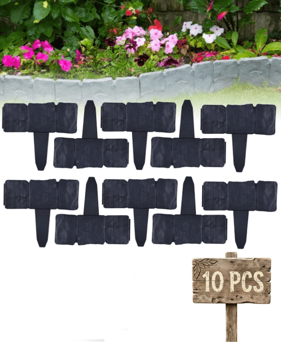 10pcs Imitation Stone Style Plastic Garden Edging, Landscape Fence Border for Outdoor Lawn Flower Bed