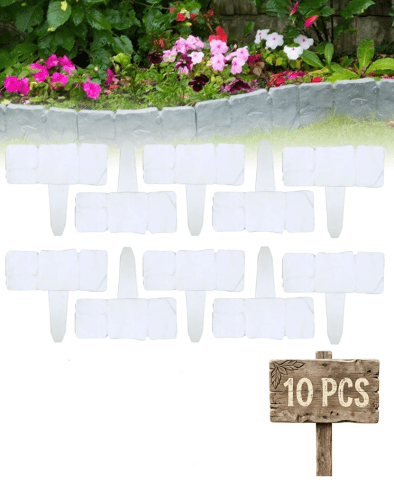 10pcs Imitation Stone Style Plastic Garden Edging, Landscape Fence Border for Outdoor Lawn Flower Bed