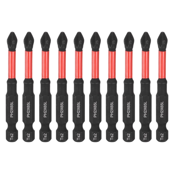 10pcs Impact Phillips Screwdriver Bit PH2 (#2) Anti Slip Tip 1/4" Hex Shank 2.56" (65mm) Long Magnetic Cross Screw Driver Industrial Power Drill Bits for Remove Fastening Screws