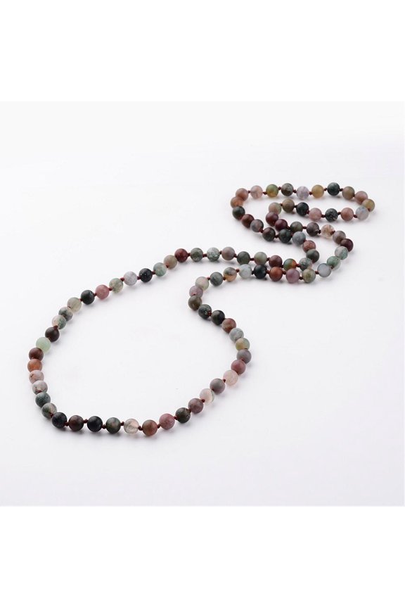 10pcs Indian Agate Necklaces Beaded Necklaces Round Frosted 35.8 inch