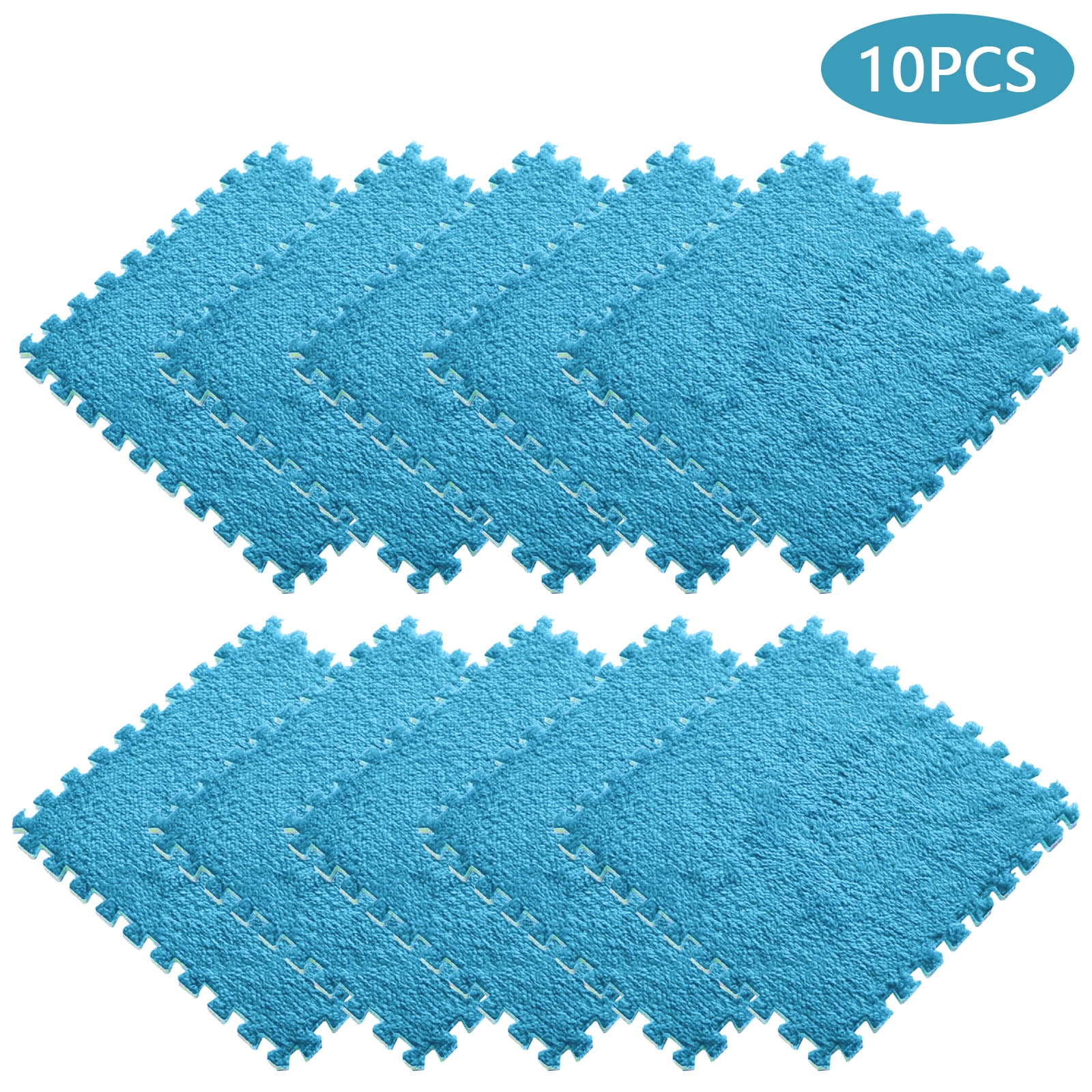 10pcs Interlocking Carpet Shaggy Soft EVA Foam Mats Fluffy Rugs Protective Floor Tiles Exercise Play Mats for Children Kids Room Home Parlor Bedroom, 11.8"*11.8" Blue