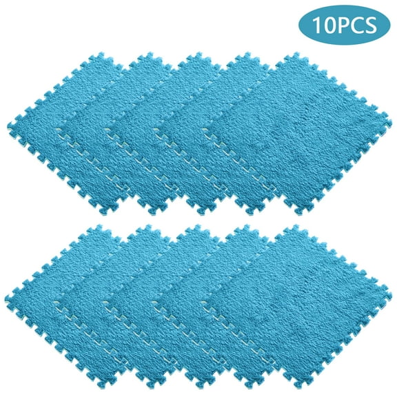 10pcs Interlocking Carpet Shaggy Soft EVA Foam Mats Fluffy Rugs Protective Floor Tiles Exercise Play Mats for Children Kids Room Home Parlor Bedroom, 11.8"*11.8" Blue