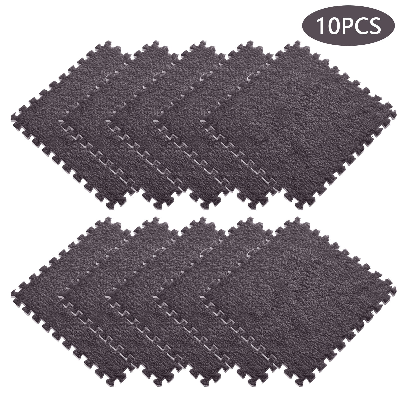 10pcs Interlocking Carpet Shaggy Soft EVA Foam Mats Fluffy Rugs Protective Floor Tiles Exercise Play Mats for Children Kids Room Home Parlor Bedroom, 11.8"*11.8" Grey