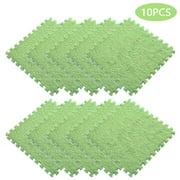 10pcs Interlocking Carpet Shaggy Soft EVA Foam Mats Fluffy Rugs Protective Floor Tiles Exercise Play Mats for Children Kids Room Home Parlor Bedroom, 11.8"*11.8" Green