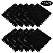 10pcs Interlocking Carpet Shaggy Soft EVA Foam Mats Fluffy Rugs Protective Floor Tiles Exercise Play Mats for Children Kids Room Home Parlor Bedroom, 11.8"*11.8" Black
