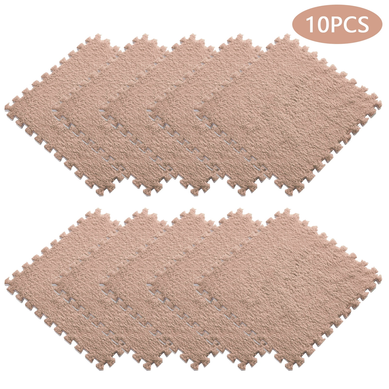 10pcs Interlocking Carpet Shaggy Soft EVA Foam Mats Fluffy Rugs Protective Floor Tiles Exercise Play Mats for Children Kids Room Home Parlor Bedroom, 11.8"*11.8" Beige