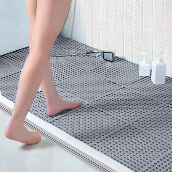 10pcs Interlocking Drainage Mat, Non Slip Plastic Floor Tiles with Waterproof Hollow Design for Bathroom Shower Kitchen Garage Workshop Flooring, Outdoor Indoor Surface Protection, Gray