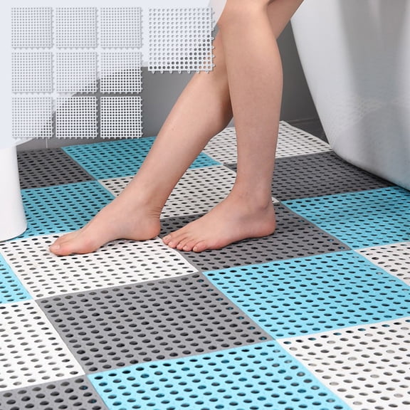 10pcs Interlocking Drainage Mats, Plastic Non Slip Floor Tiles with Waterproof Hollow Design, Shower Bathroom Kitchen Garage Flooring Mat for Indoor Outdoor Use, White