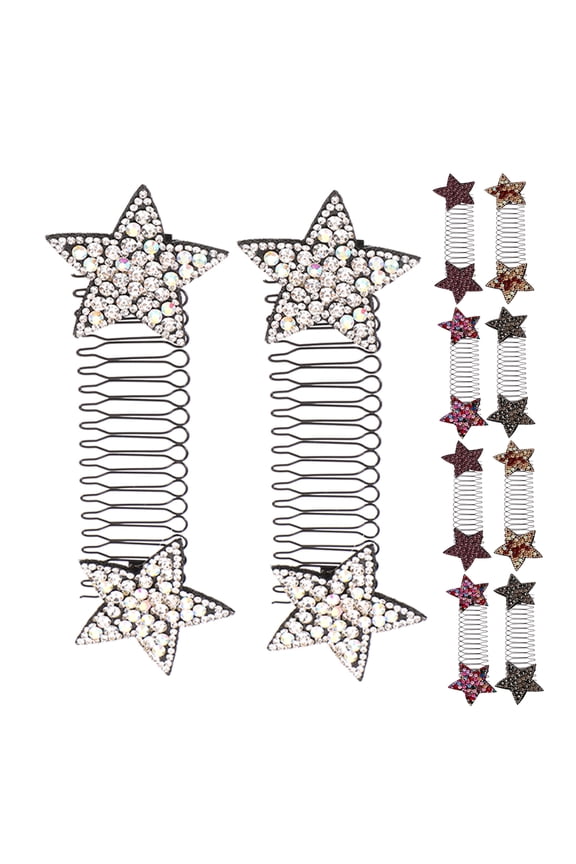 10pcs Invisible Hair Finishing Comb Clip Grips Stretchable Rhinestone Star Comb Stretch Clips Bun Maker Tool for Women Girls Thick Thin Hair Styling Accessories