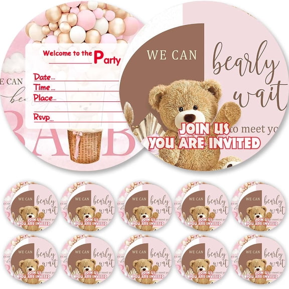 10pcs Invitations Bear Baby Shower Girl Cards Invites Birthday Party Decorations