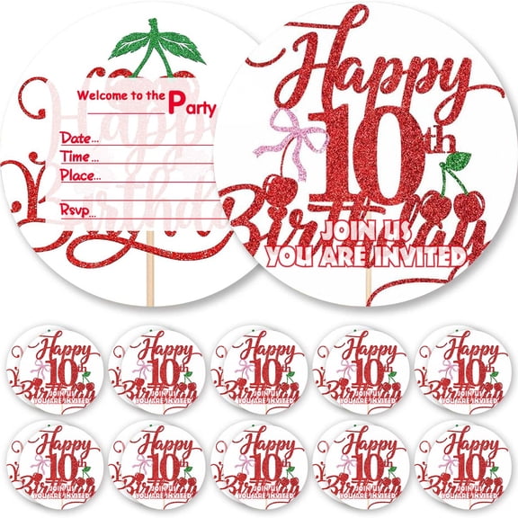 10pcs Invitations Cherry Red 10th Cards Invites Birthday Party Decorations