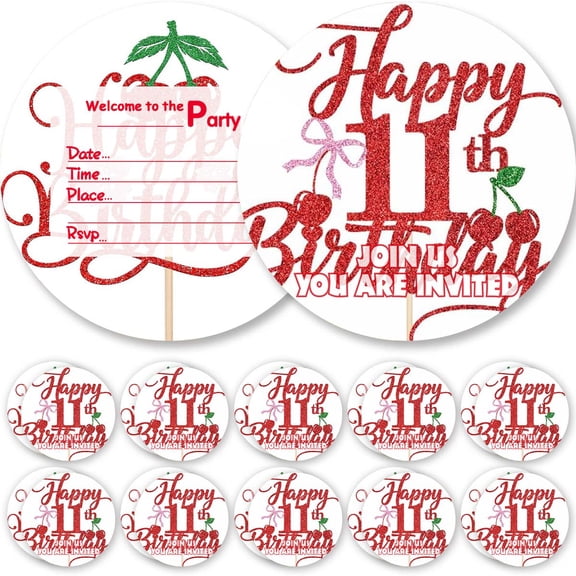 10pcs Invitations Cherry Red 11th Cards Invites Birthday Party Decorations